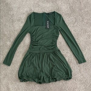 NWT Olive Green Long Sleeve Bubble Skirt Dress
